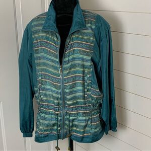 Vintage 90s Stunt Sport 100% silk track suit set deadstock teal windbreaker M